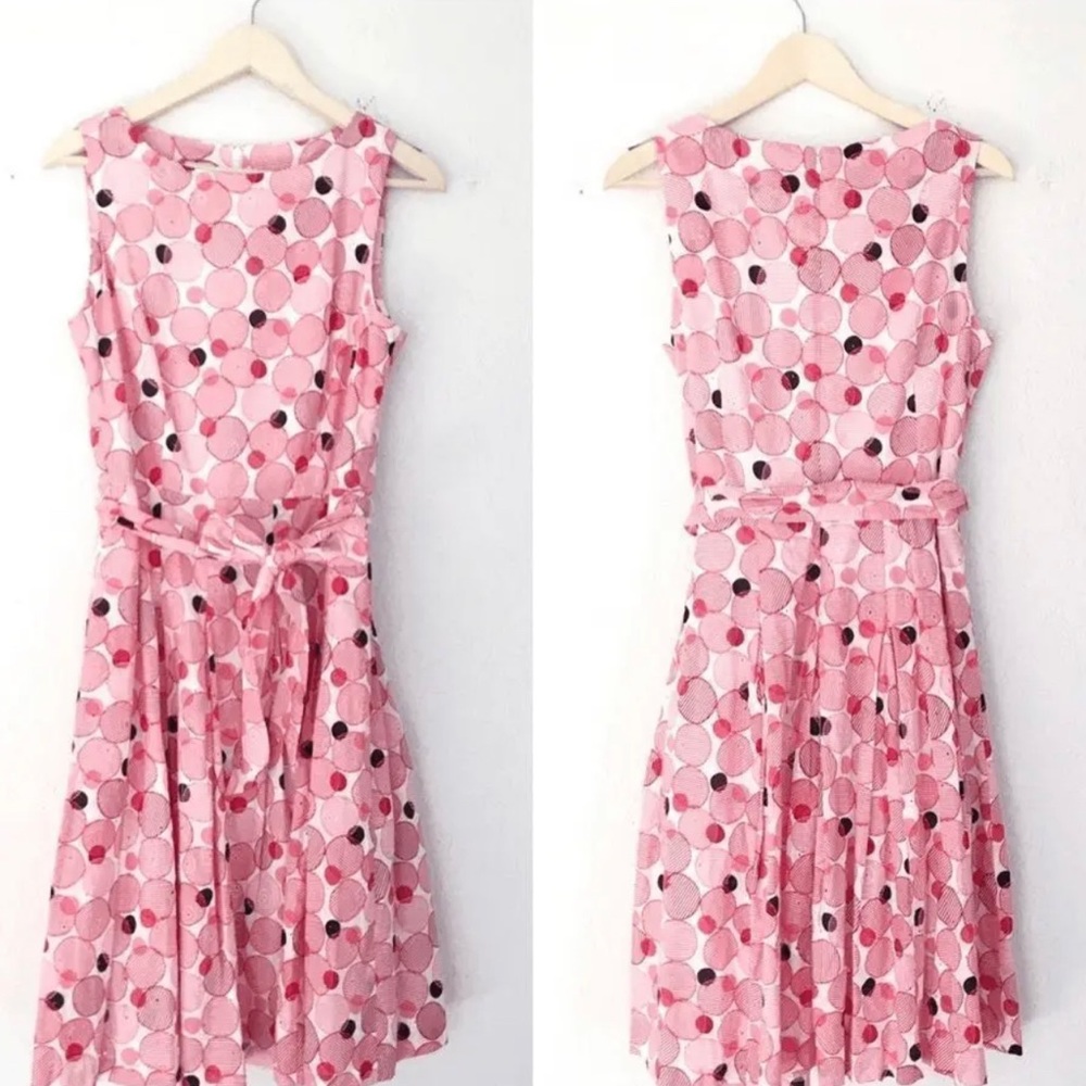 ANNE KLEIN Cotton Eyelet Midi Dress Sleeveless A-Line Tie Waist Pink Size 16